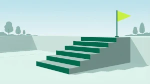 Grüne geometrische Treppe mit drei breiten Stufen in hellem Raum